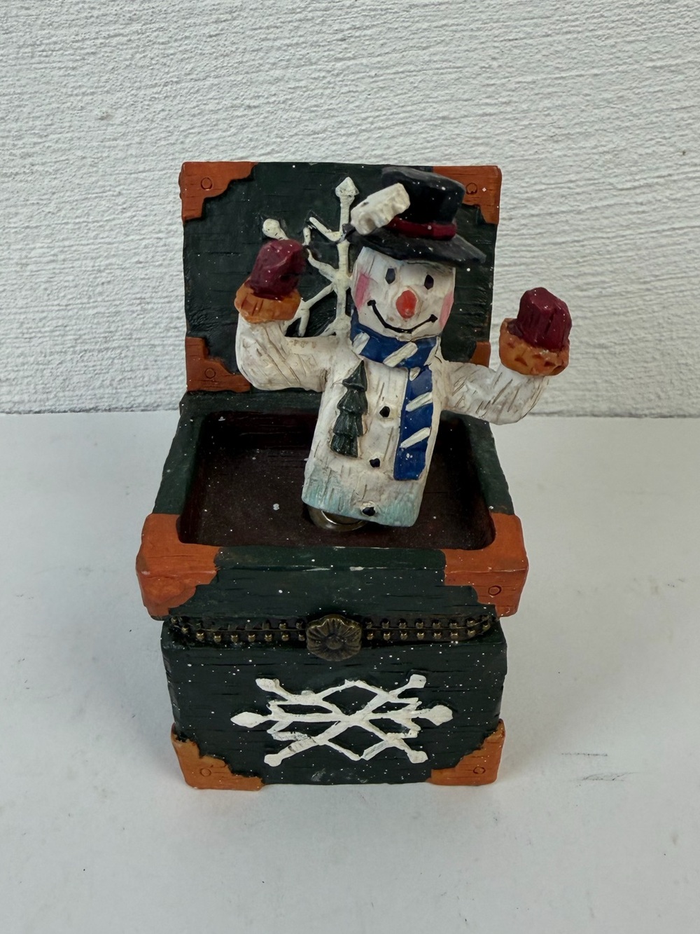 Primitive Style Snowman Trinket Box Holiday Decor